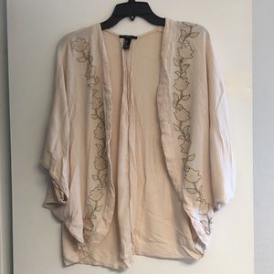 Forever 21 Peachy Nude Floral Embroidered Kimono